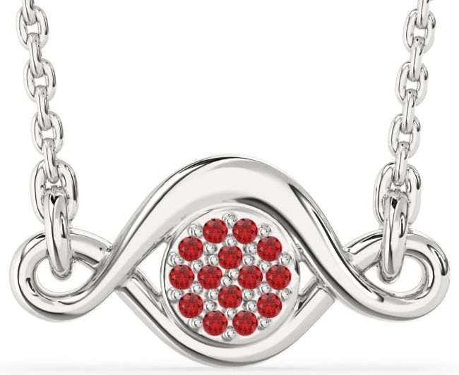Ruby Silver Infinity Evil Eye Necklace