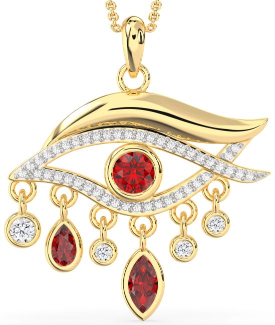 Large Diamond Ruby Gold Evil Eye Necklace