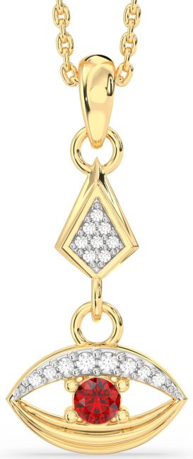 Diamond Ruby Gold Evil Eye Necklace
