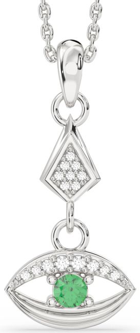 Diamond Emerald Silver Evil Eye Necklace