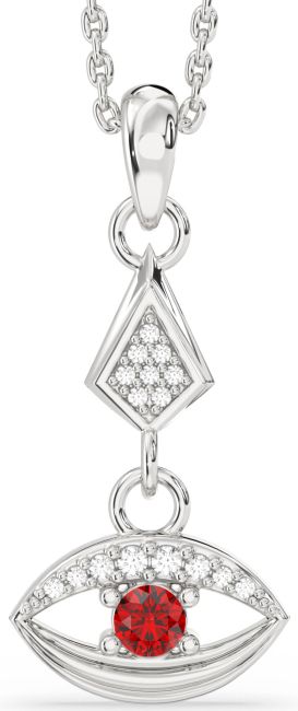 Diamond Ruby Silver Evil Eye Necklace