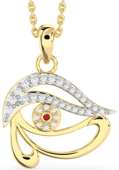 Diamond Ruby Gold Evil Eye Necklace