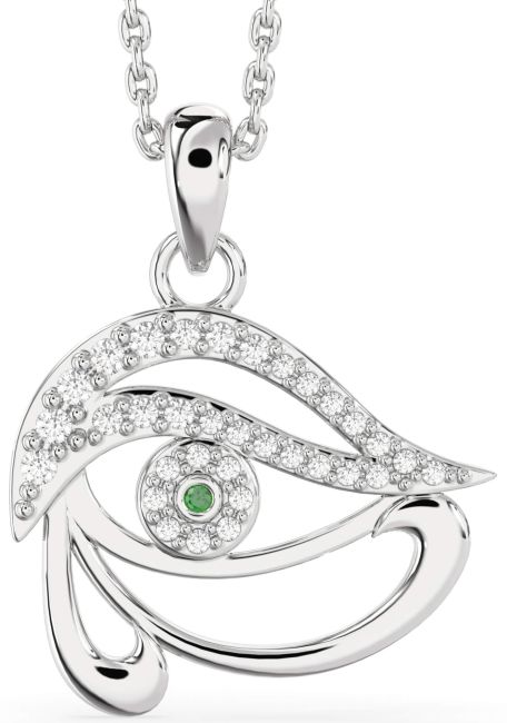 Diamond Emerald Silver Evil Eye Necklace