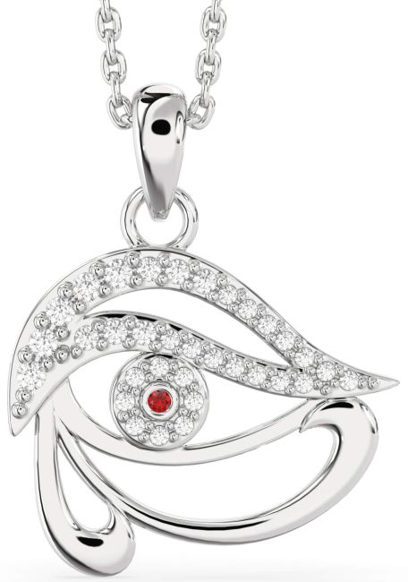 Diamond Ruby Silver Evil Eye Necklace