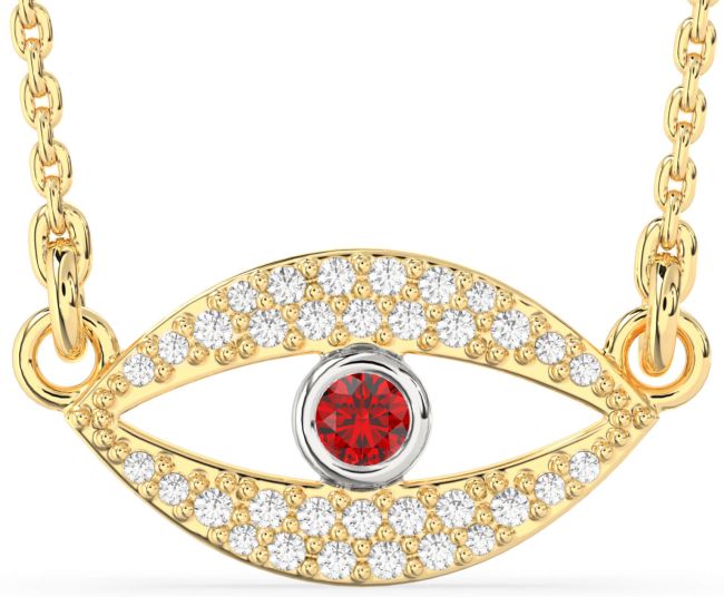 Ruby Gold Silver Evil Eye Necklace