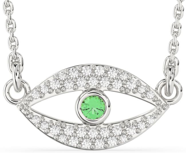 Emerald Platinum Evil Eye Necklace