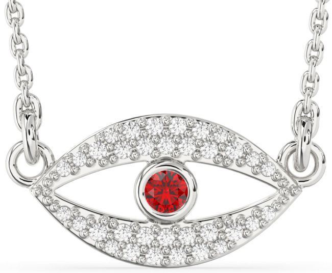 Ruby Silver Evil Eye Necklace