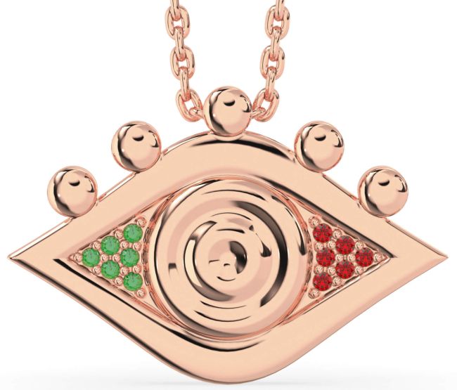 Emerald & Ruby Rose Gold Evil Eye Necklace