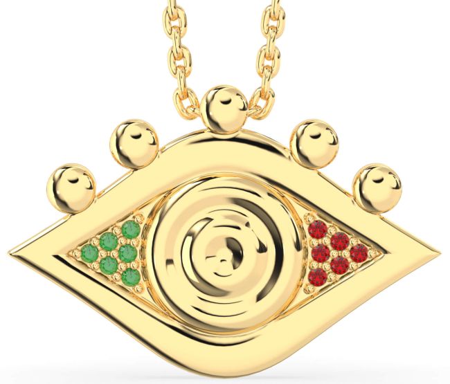 Emerald & Ruby Gold Evil Eye Necklace