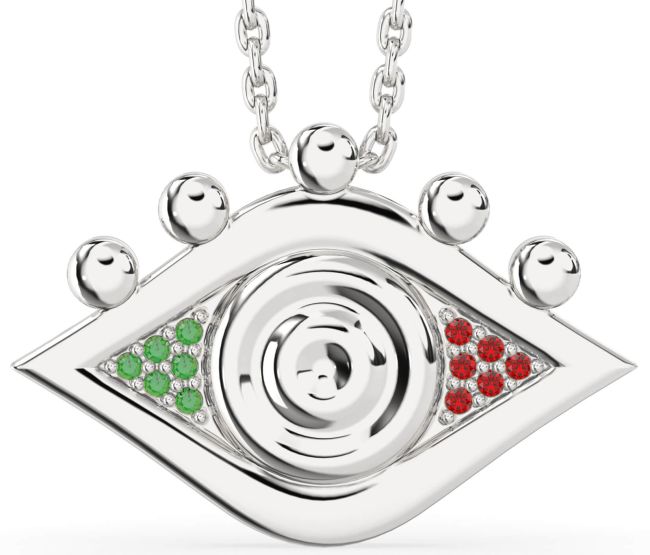 Emerald & Ruby White Gold Evil Eye Necklace