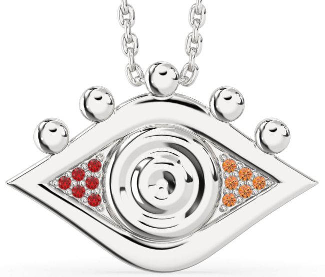 Ruby & Citrine Platinum Evil Eye Necklace