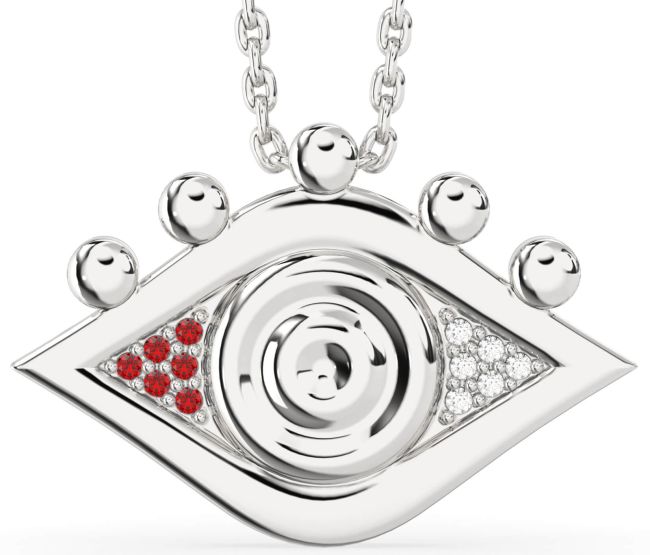 Diamond & Ruby Silver Evil Eye Necklace