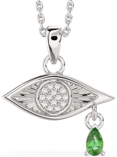 Emerald Platinum Evil Eye Necklace