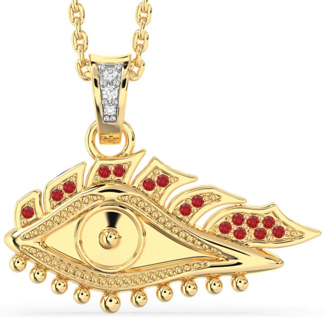 Large Diamond Ruby Gold Silver Evil Eye Necklace
