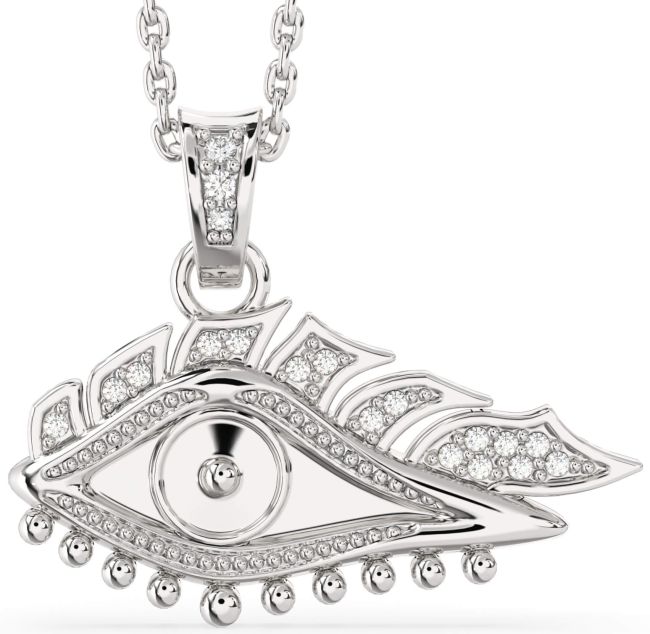 Large Diamond Silver Evil Eye Necklace