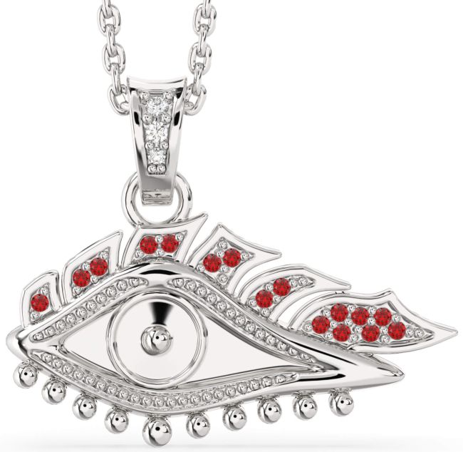 Large Diamond Ruby White Gold Evil Eye Necklace