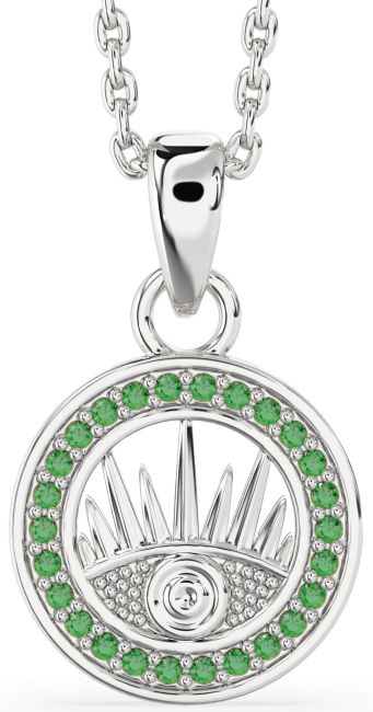 Emerald Platinum Evil Eye Necklace