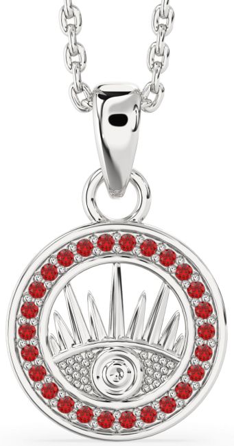 Ruby Silver Evil Eye Necklace