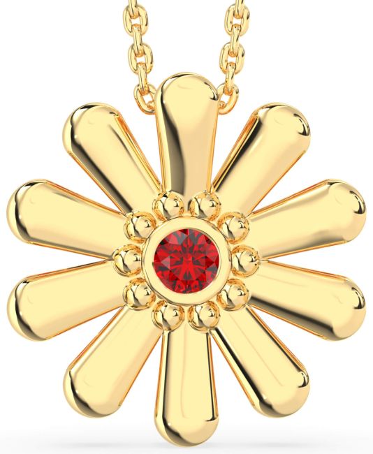 Ruby Gold Silver Daisy Flower Necklace