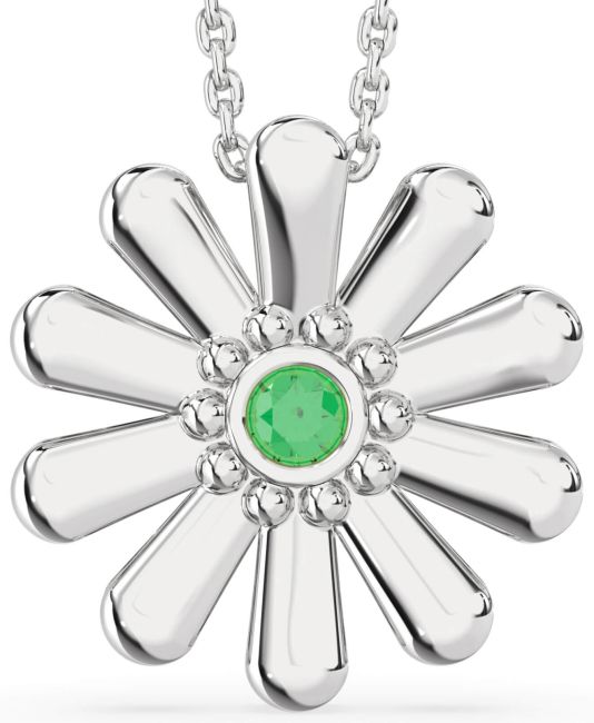 Emerald Silver Daisy Flower Necklace