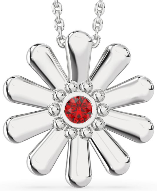 Ruby Silver Daisy Flower Necklace