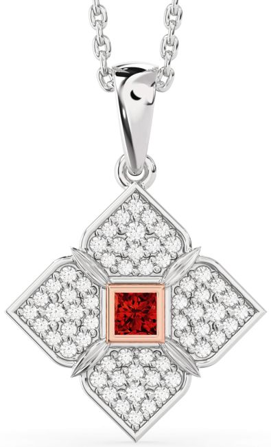 Ruby White Rose Gold Flower Necklace