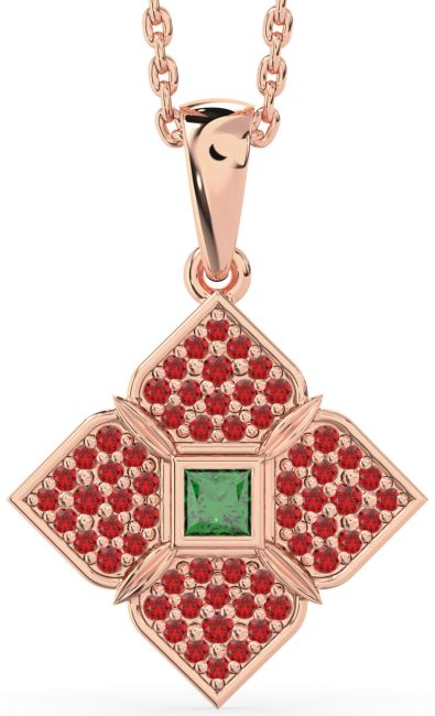Emerald & Ruby Rose Gold Flower Necklace