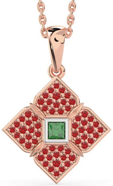 Emerald & Ruby Platinum & Rose Gold Flower Necklace