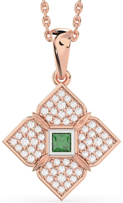 Emerald Rose Gold Silver Flower Necklace