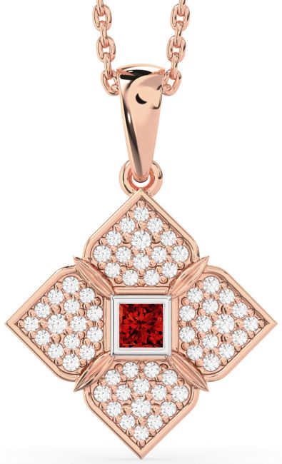 Ruby Platinum & Rose Gold Flower Necklace
