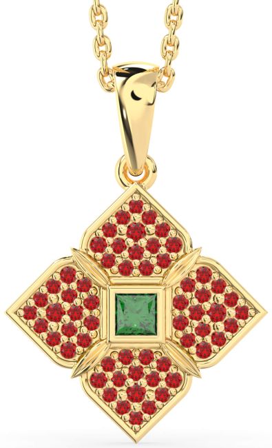 Emerald & Ruby Gold Silver Flower Necklace