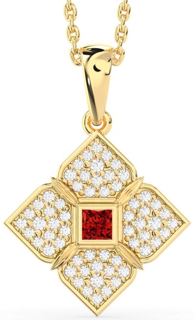 Diamond & Ruby Gold Flower Necklace