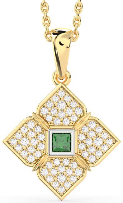 Emerald Gold Silver Flower Necklace