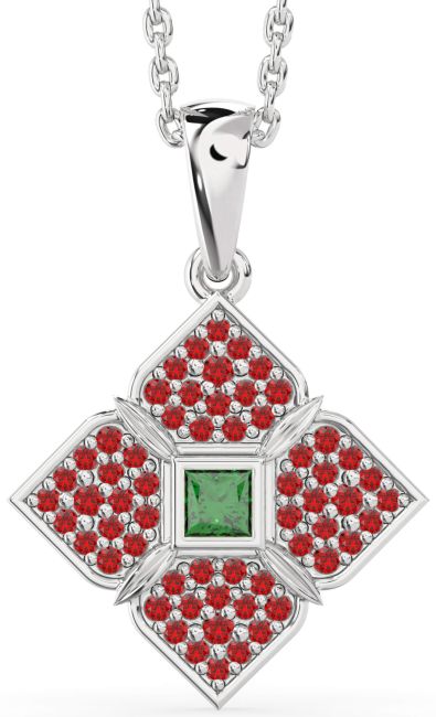 Emerald & Ruby White Gold Flower Necklace
