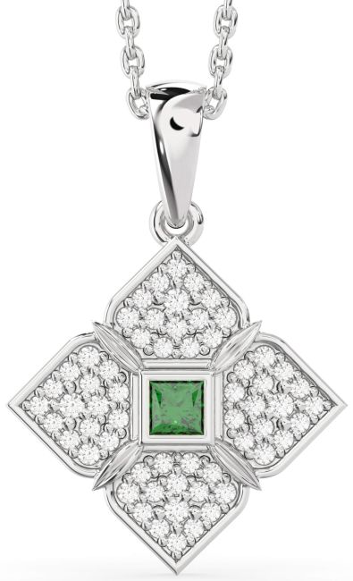 Emerald White Gold Flower Necklace