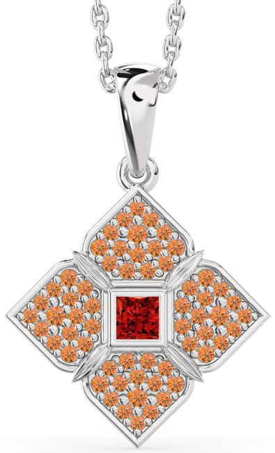 Ruby & Citrine Platinum Flower Necklace