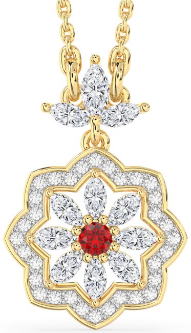 Diamond Ruby Gold Silver Flower Necklace