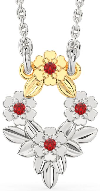 Ruby Silver & 10K gold Flower Necklace