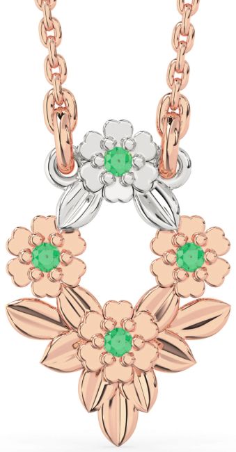 Emerald Rose Gold Silver Flower Necklace