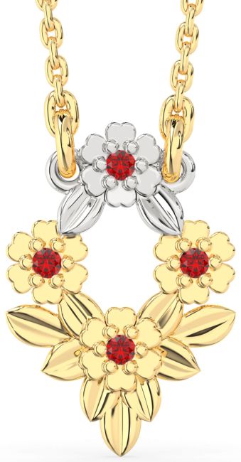 Ruby Gold Silver Flower Necklace