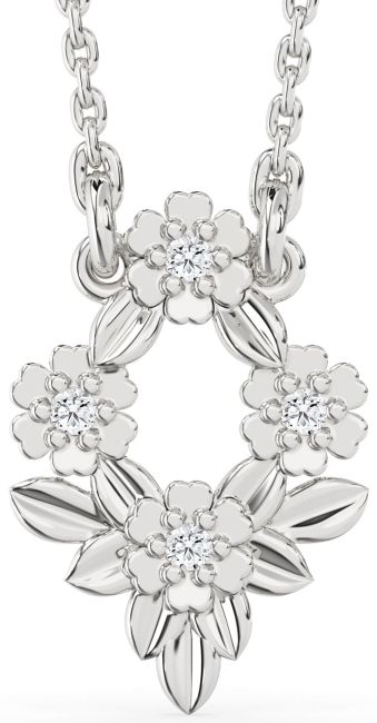 Diamond Silver Flower Necklace