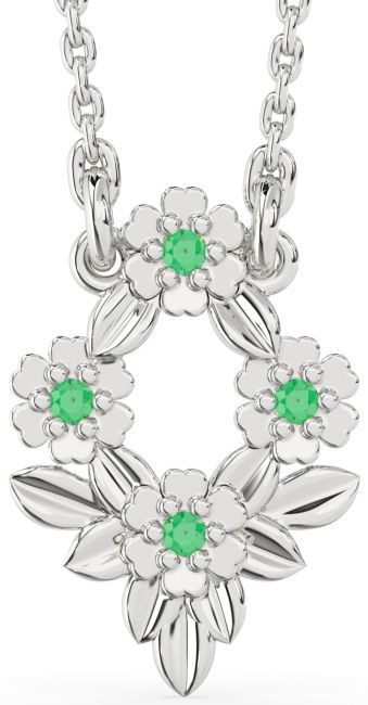 Emerald Platinum Flower Necklace