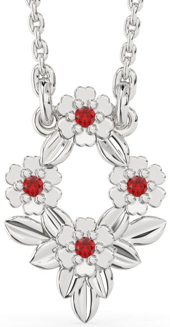 Ruby Platinum Flower Necklace