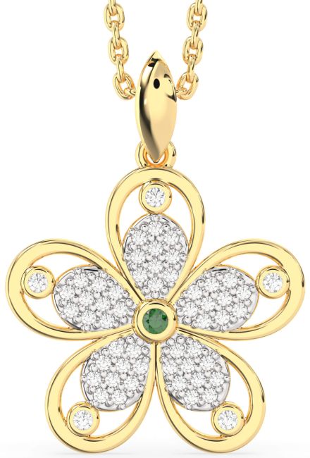 Diamond Emerald Gold Silver Flower Necklace