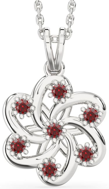 Garnet Silver Knot Necklace