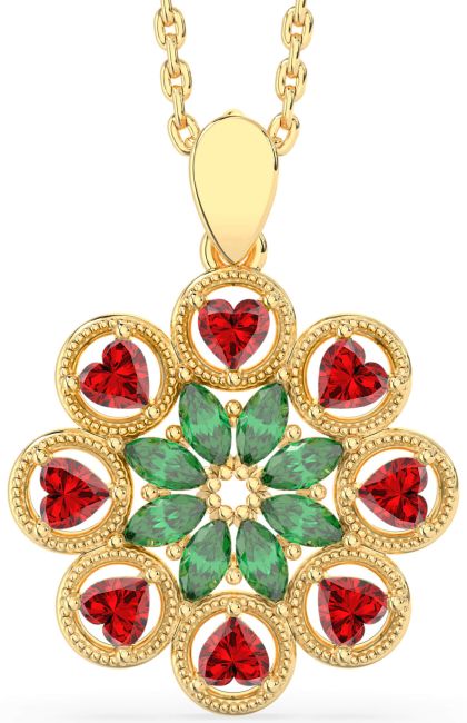 Emerald & Ruby Gold Heart Necklace