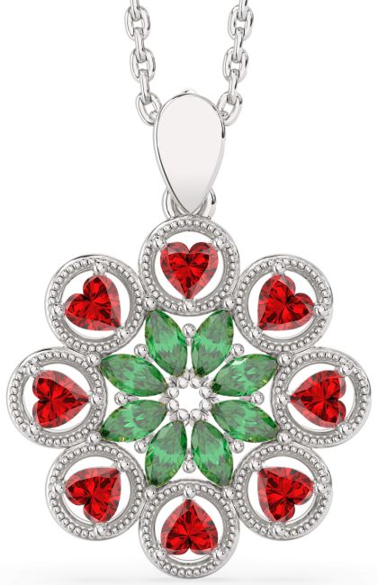 Emerald & Ruby White Gold Heart Necklace