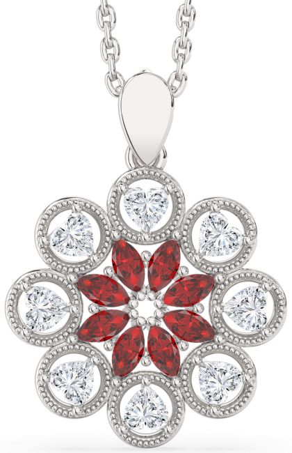 Diamond & Ruby White Gold Heart Necklace