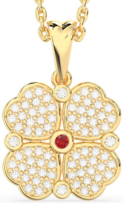 Diamond Ruby Gold Clover Necklace