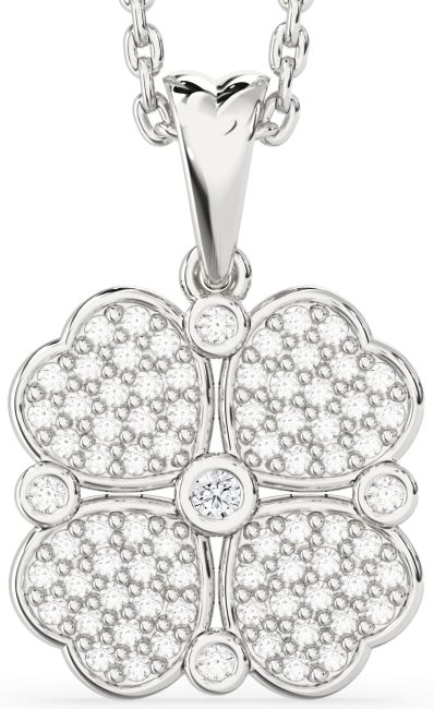 Diamond Silver Clover Necklace